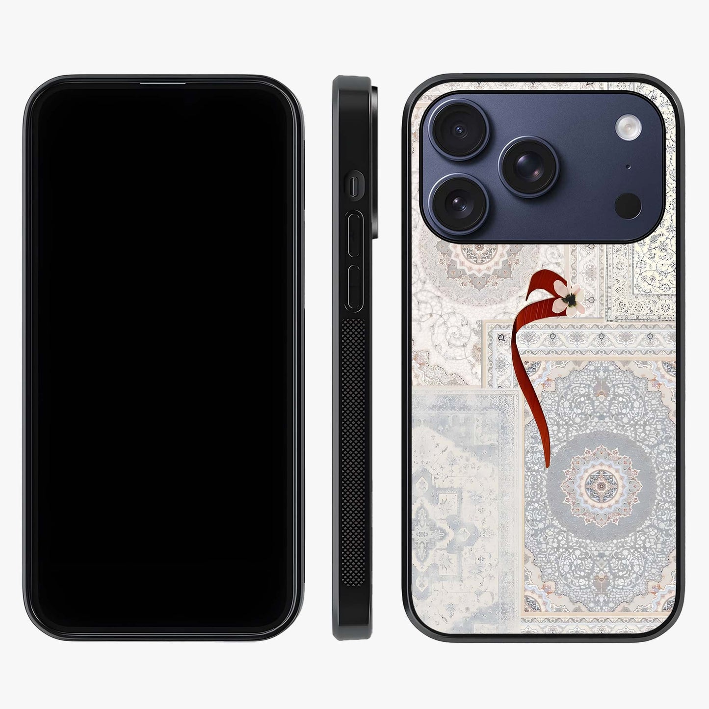 White Aesthetic Bow Glass Case displayed upright for full design visibility and premium finish.