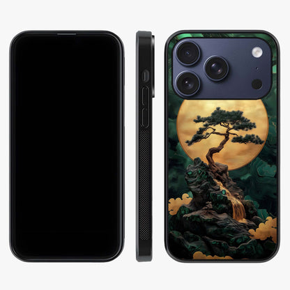 Zen Moon Rise Glass Case displayed upright for full design visibility and premium finish.