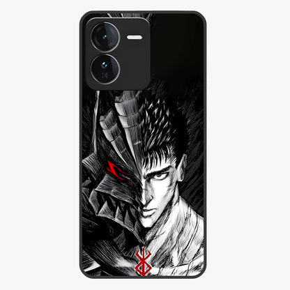 Berserker Blood Oath Glass Case showing flat back view with fierce warrior inspired artwork and glossy glass finish.