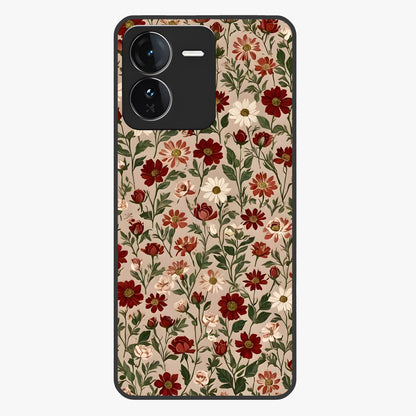 Biege Flower With Leaf Glass Case showing flat back view with soft beige floral artwork and glossy glass finish.