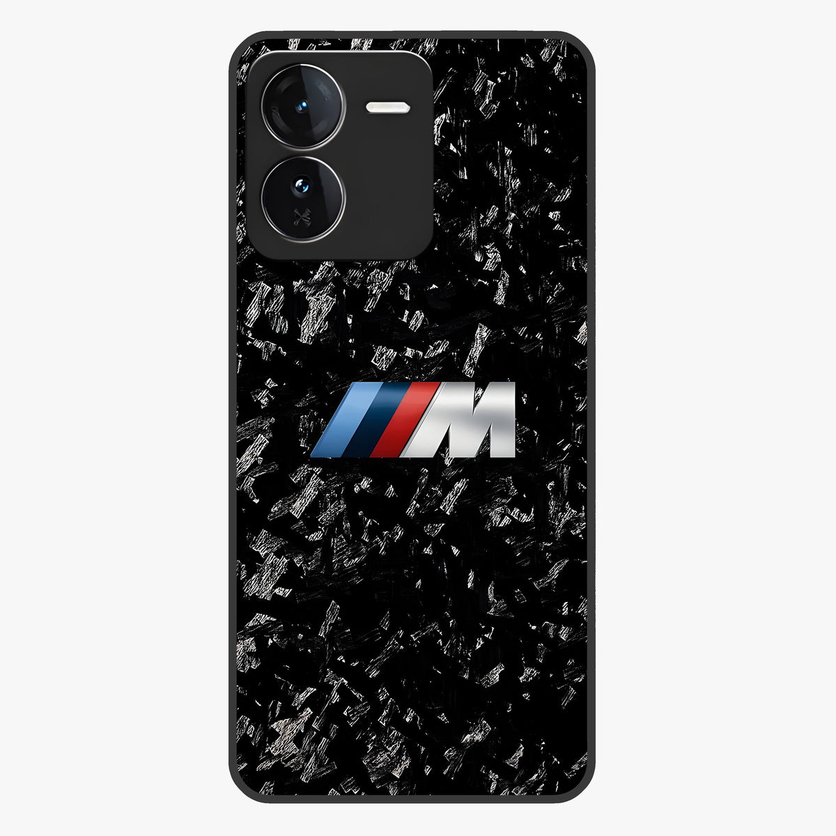 Carbon Speed Mark Glass Case showing flat back view with sporty carbon pattern artwork and glossy glass finish.