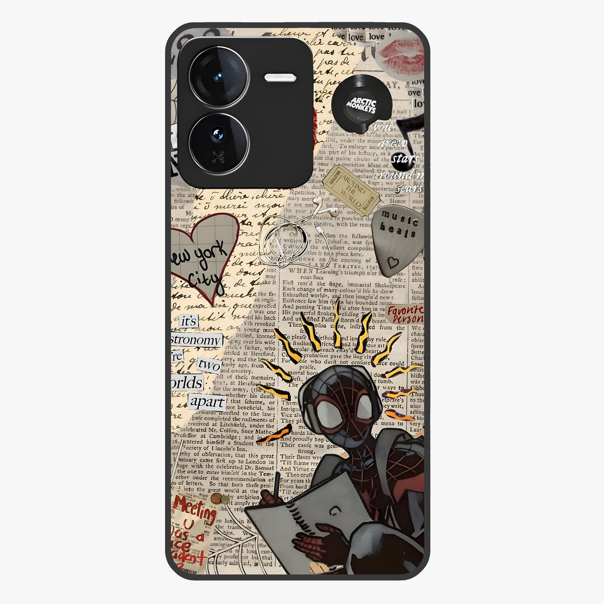 City Dream Sketch Glass Case showing flat back view with artistic city skyline sketch artwork and glossy glass finish.