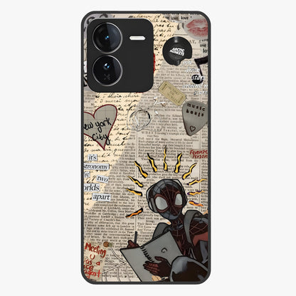 City Dream Sketch Glass Case showing flat back view with artistic city skyline sketch artwork and glossy glass finish.