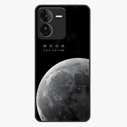 Cosmic Moon Glow Glass Case showing flat back view with glowing moon artwork and glossy glass finish.
