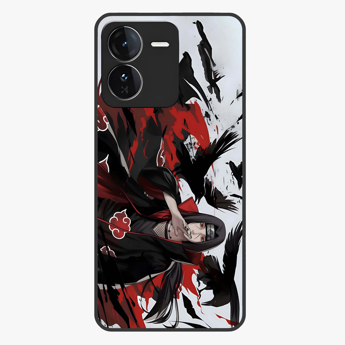 Crimson Crow Illusion Glass Case showing flat back view with artistic crow illusion artwork and glossy glass finish.