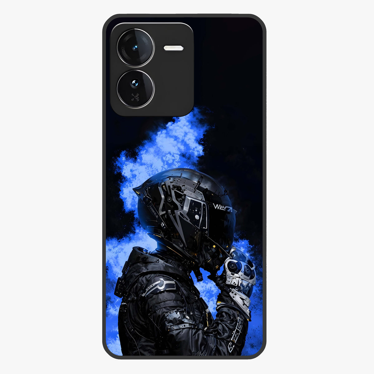 Cyber Sentinel Protocol Glass Case showing flat back view with futuristic cyber themed artwork and glossy glass finish.