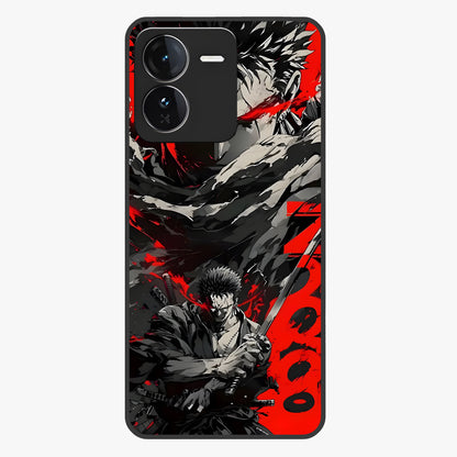 Demon Sword Resolve Glass Case showing flat back view with fierce sword warrior artwork and glossy glass finish.