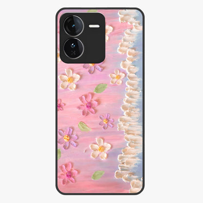 Dreamy Painted Garden Glass Case showing flat back view with artistic painted floral garden artwork and glossy glass finish.