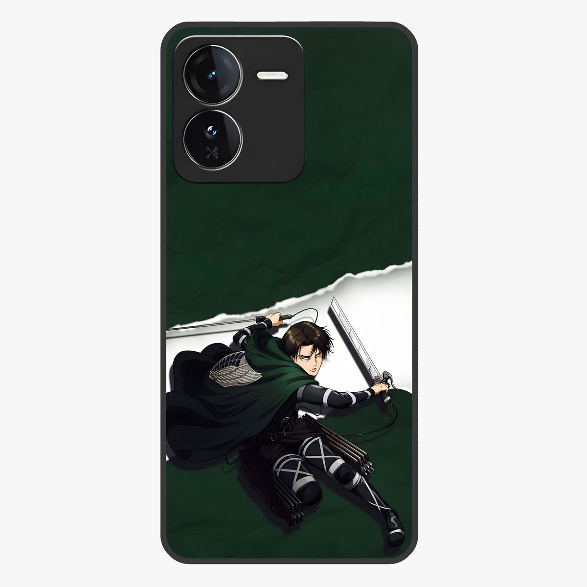 Emerald War Vanguard Glass Case showing flat back view with powerful warrior themed artwork and glossy glass finish.