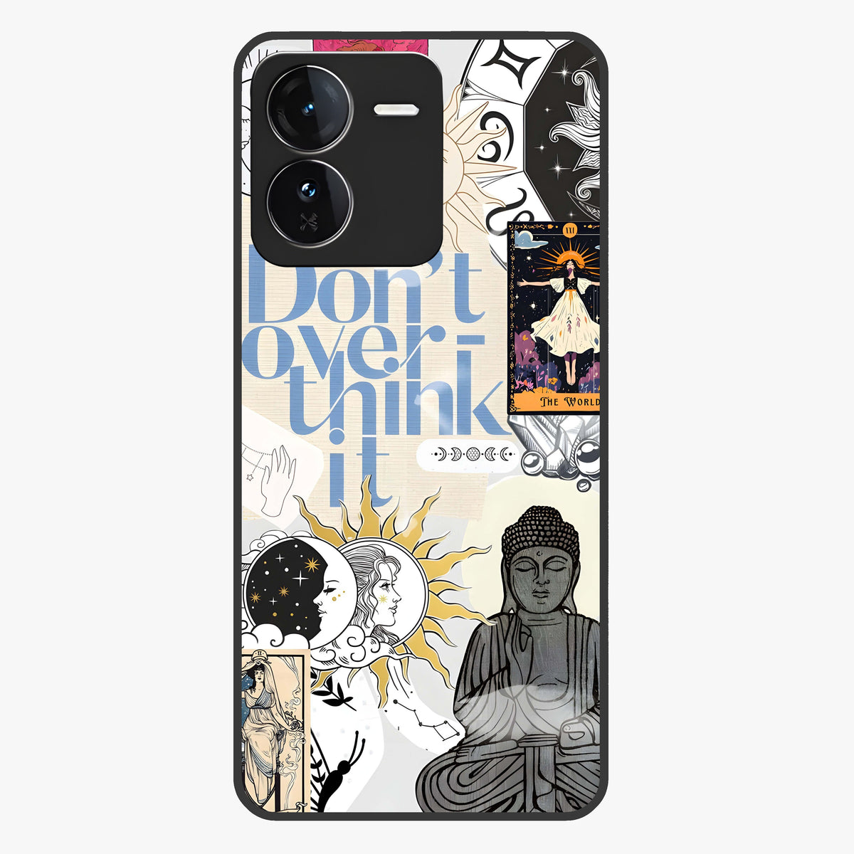 Ethereal Thoughts Glass Case showing flat back view with dreamy artistic artwork and glossy glass finish.