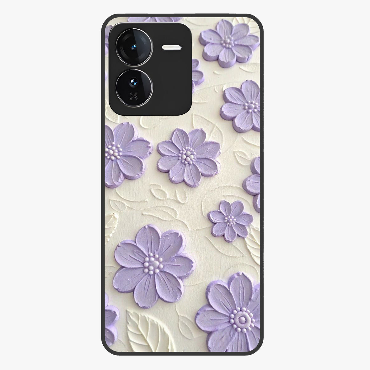 Floral Wall Art With Purple Flowers Glass Case showing flat back view with purple flower artwork and glossy glass finish.