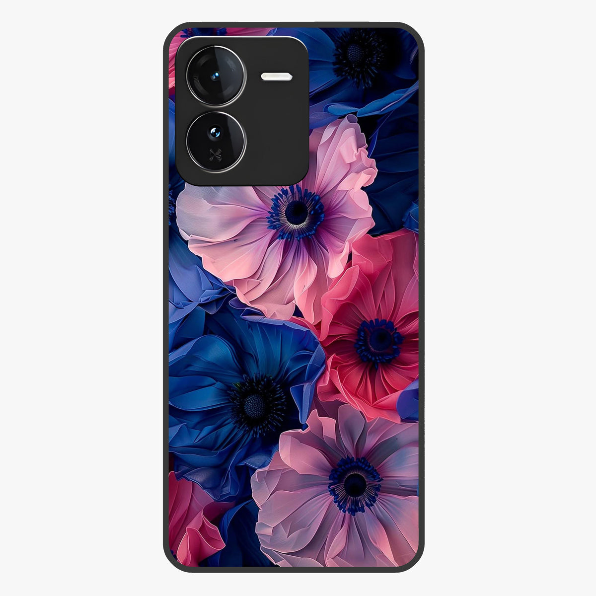 Flower Paper Art Pattern Glass Case showing flat back view with paper cut style floral artwork and glossy glass finish.