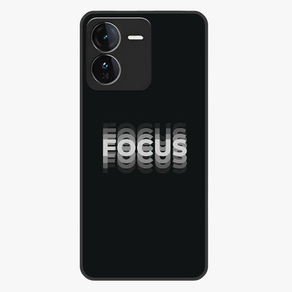 Focus Mode On Glass Case showing flat back view with bold motivational typography design and glossy glass finish.