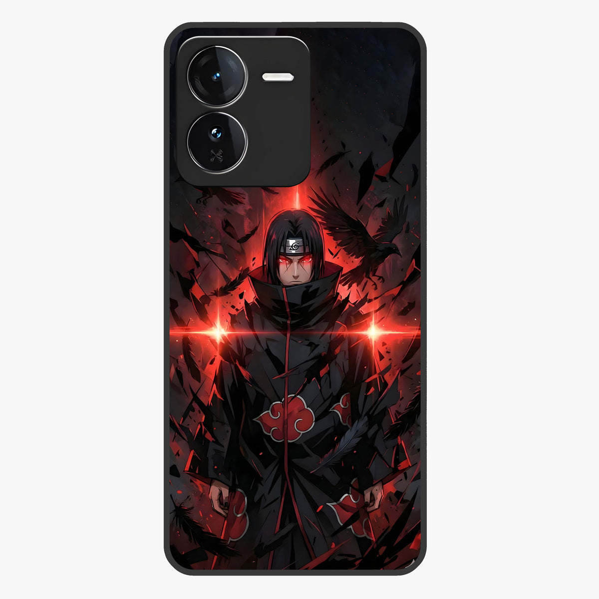 Focused Blade Discipline Glass Case showing flat back view with warrior sword themed artwork and glossy glass finish.