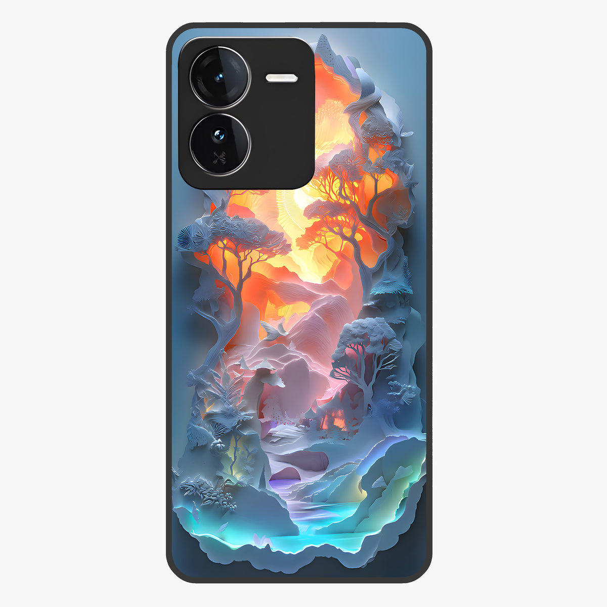 Glow Forest Portal Glass Case showing flat back view with glowing forest portal artwork and glossy glass finish.