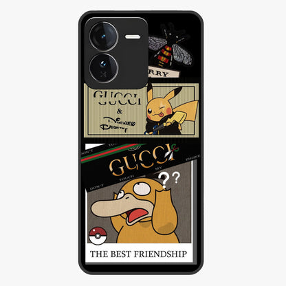 Gucci Play Mashup Glass Case showing flat back view with luxury inspired graphic artwork and glossy glass finish.