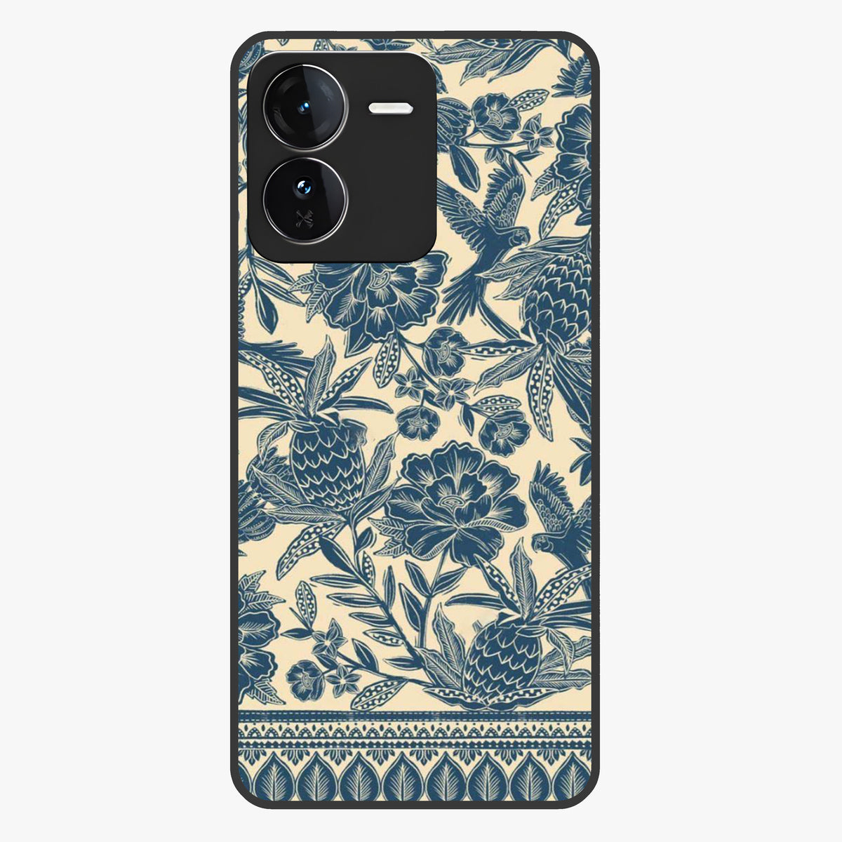 Heirloom Wild Bloom Glass Case showing flat back view with vintage inspired wild flower artwork and glossy glass finish.