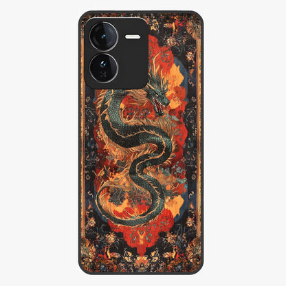 Inferno Dragon Soul Glass Case showing flat back view with fiery dragon artwork and glossy glass finish.
