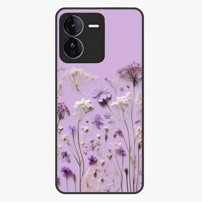 Lavender Blossom Dream Glass Case showing flat back view with soft lavender floral artwork and glossy glass finish.