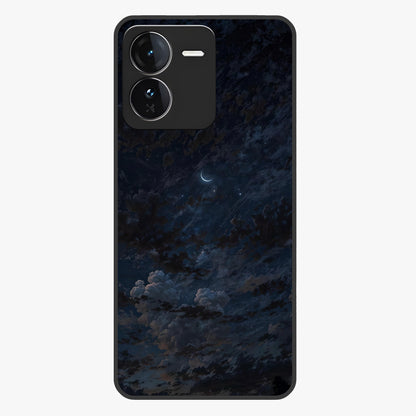 Lunar Veil Silence Glass Case showing flat back view with mystical moon veil artwork and glossy glass finish.