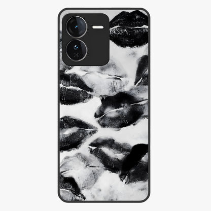 Midnight Kiss Marks Glass Case showing flat back view with lipstick kiss mark artwork and glossy glass finish.