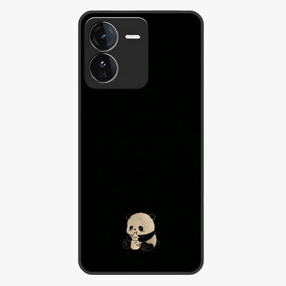 Midnight Panda Love Glass Case showing flat back view with cute panda themed artwork and glossy glass finish.
