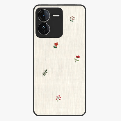 Minimal Petal Whispers Glass Case showing flat back view with soft minimal floral artwork and glossy glass finish.