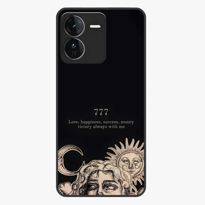 Mystic Victory Aura Glass Case showing flat back view with victory symbol artwork and glossy glass finish.