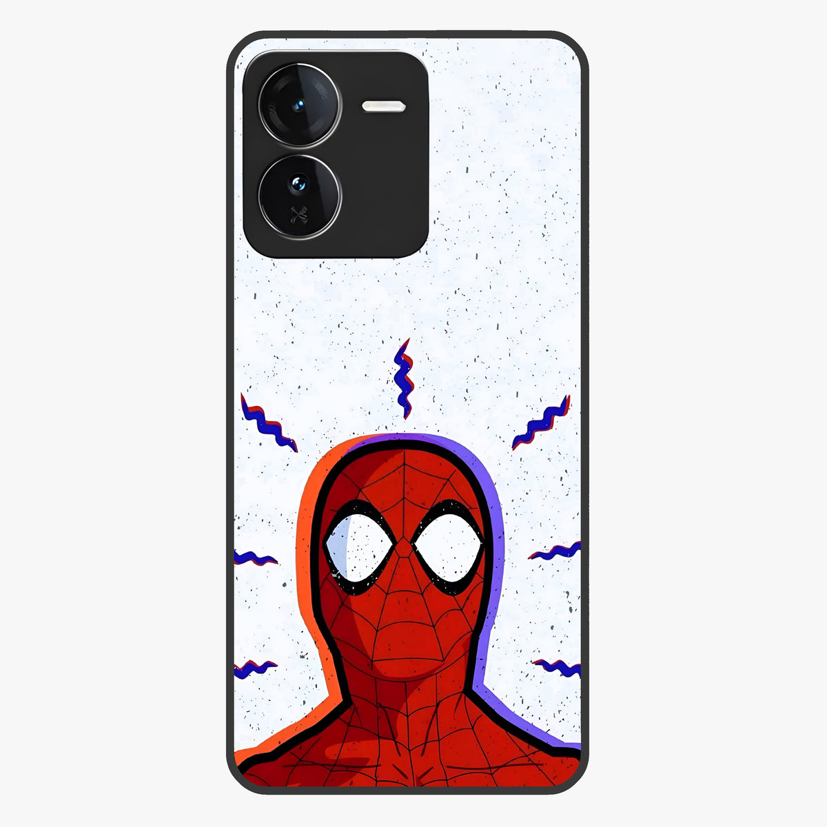 Omg Spiderman Glass Case showing flat back view with bold superhero inspired artwork and glossy glass finish.