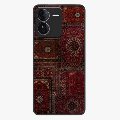 Persian Velvet Tale Glass Case showing flat back view with luxurious Persian velvet pattern artwork and glossy glass finish.