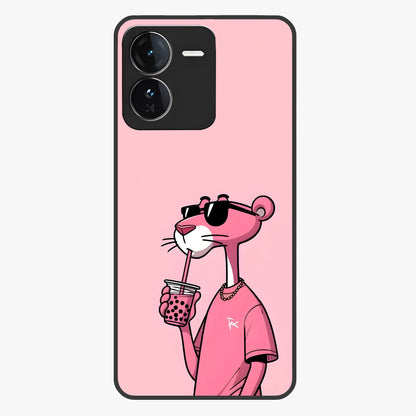 Pink Panther Glass Case showing flat back view with iconic pink panther artwork and glossy glass finish.
