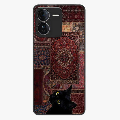 Regal Magic Cat Apple Glass Case showing flat back view with magical cat artwork holding apple and glossy glass finish.