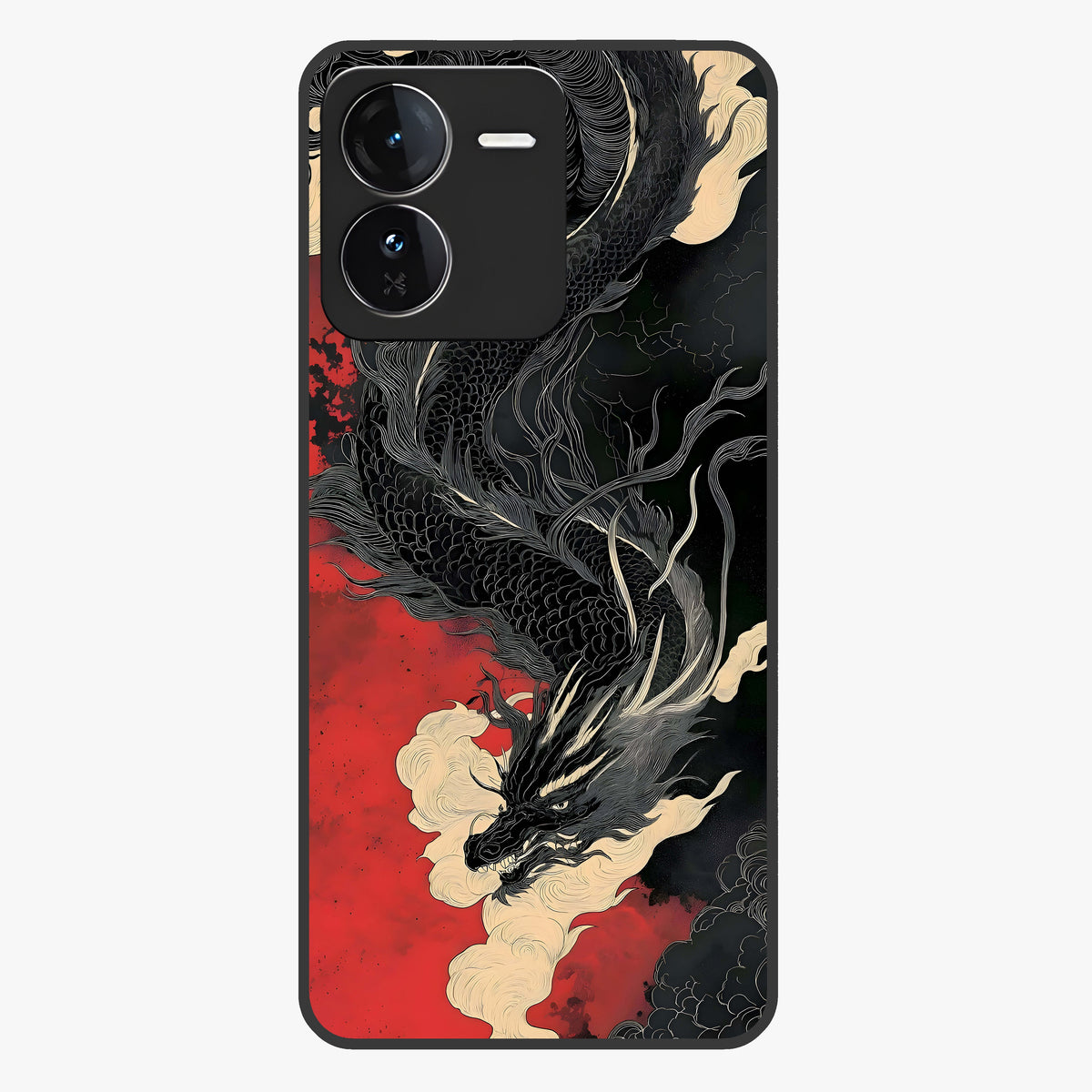 Shadow Dragon Fury Glass Case showing flat back view with fierce dragon artwork and glossy glass finish.