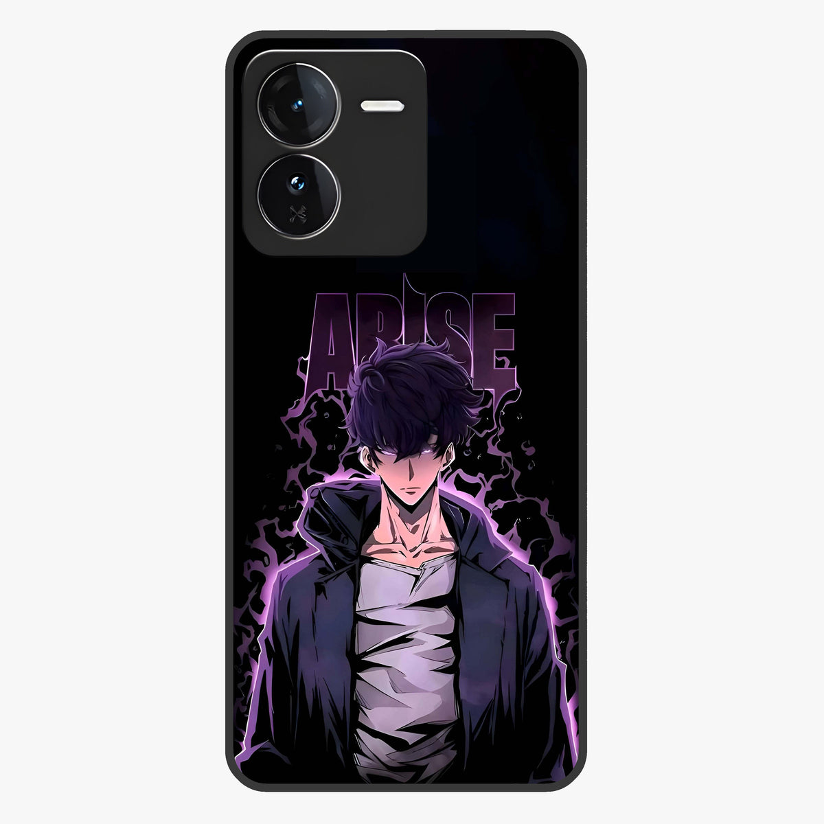 Shadow Monarch Awakening Glass Case showing flat back view with powerful dark monarch themed artwork and glossy glass finish.