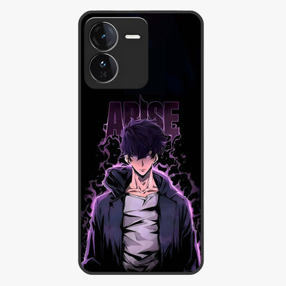 Shadow Monarch Awakening Glass Case showing flat back view with powerful dark monarch themed artwork and glossy glass finish.