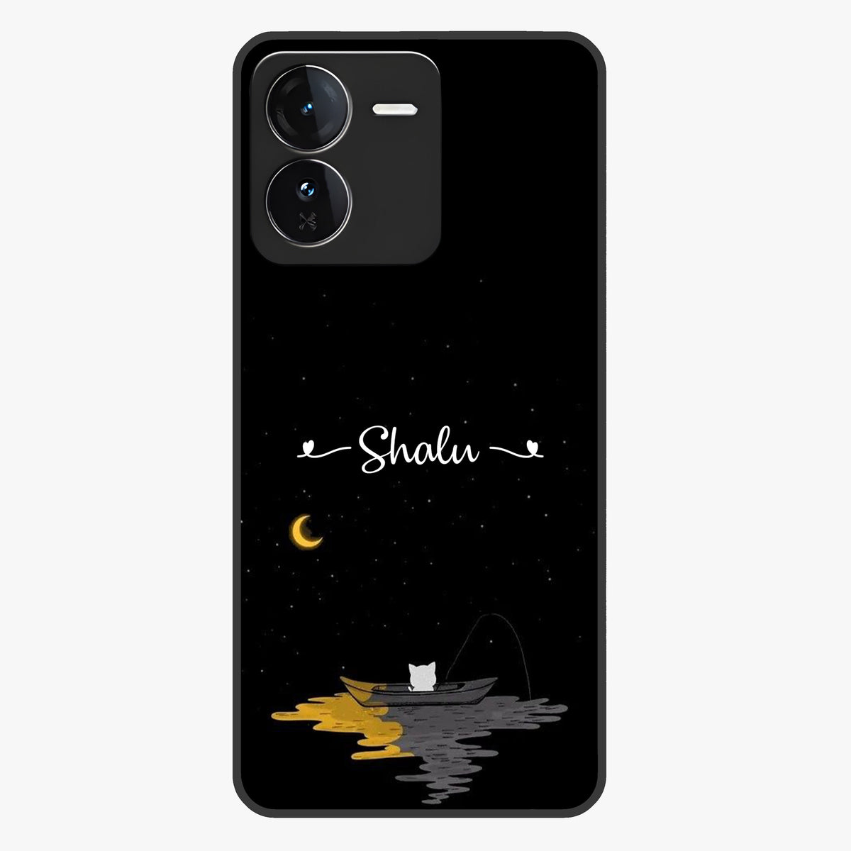Silent Night Row Glass Case showing flat back view with calm night themed artwork and glossy glass finish.