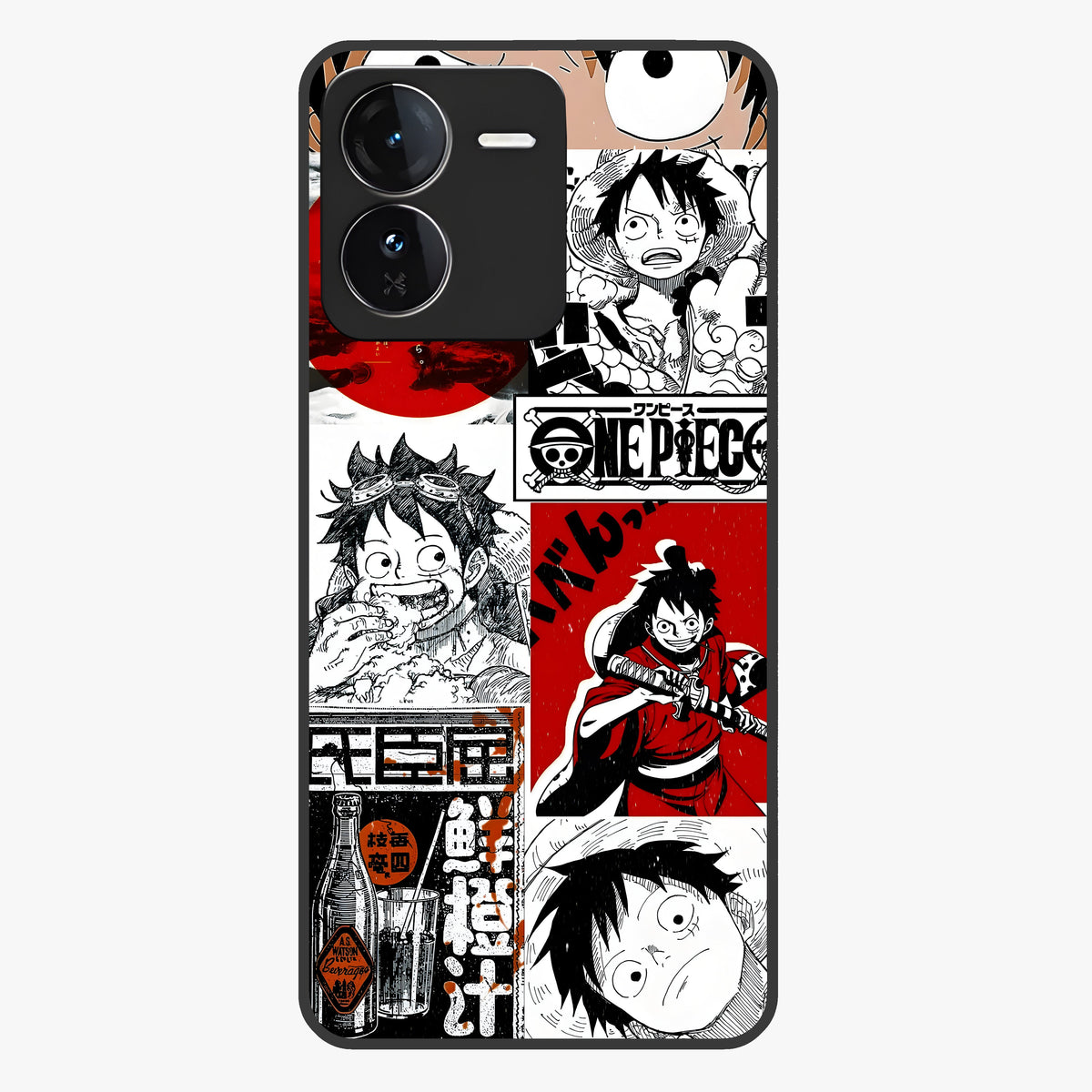 Strawhat Chaos Panels Glass Case showing flat back view with anime inspired chaos panel artwork and glossy glass finish.