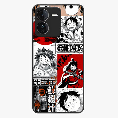 Strawhat Chaos Panels Glass Case showing flat back view with anime inspired chaos panel artwork and glossy glass finish.