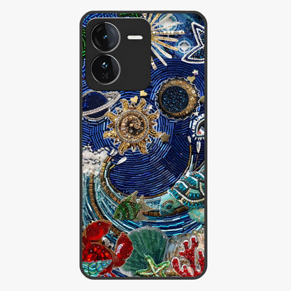 Universe Underwater Spark Glass Case showing flat back view with cosmic underwater themed artwork and glossy glass finish.