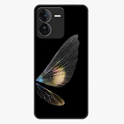 Whispers Of Wings Glass Case showing flat back view with graceful wing inspired artwork and glossy glass finish.