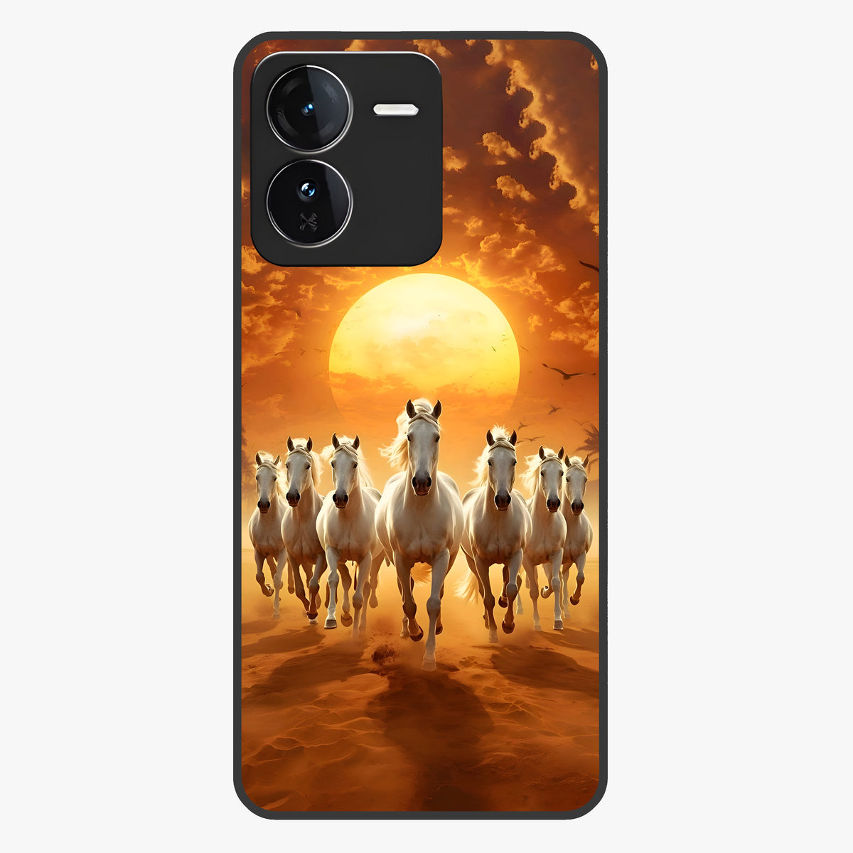 Wild Sunset Majesty Glass Case showing flat back view with majestic sunset landscape artwork and glossy glass finish.