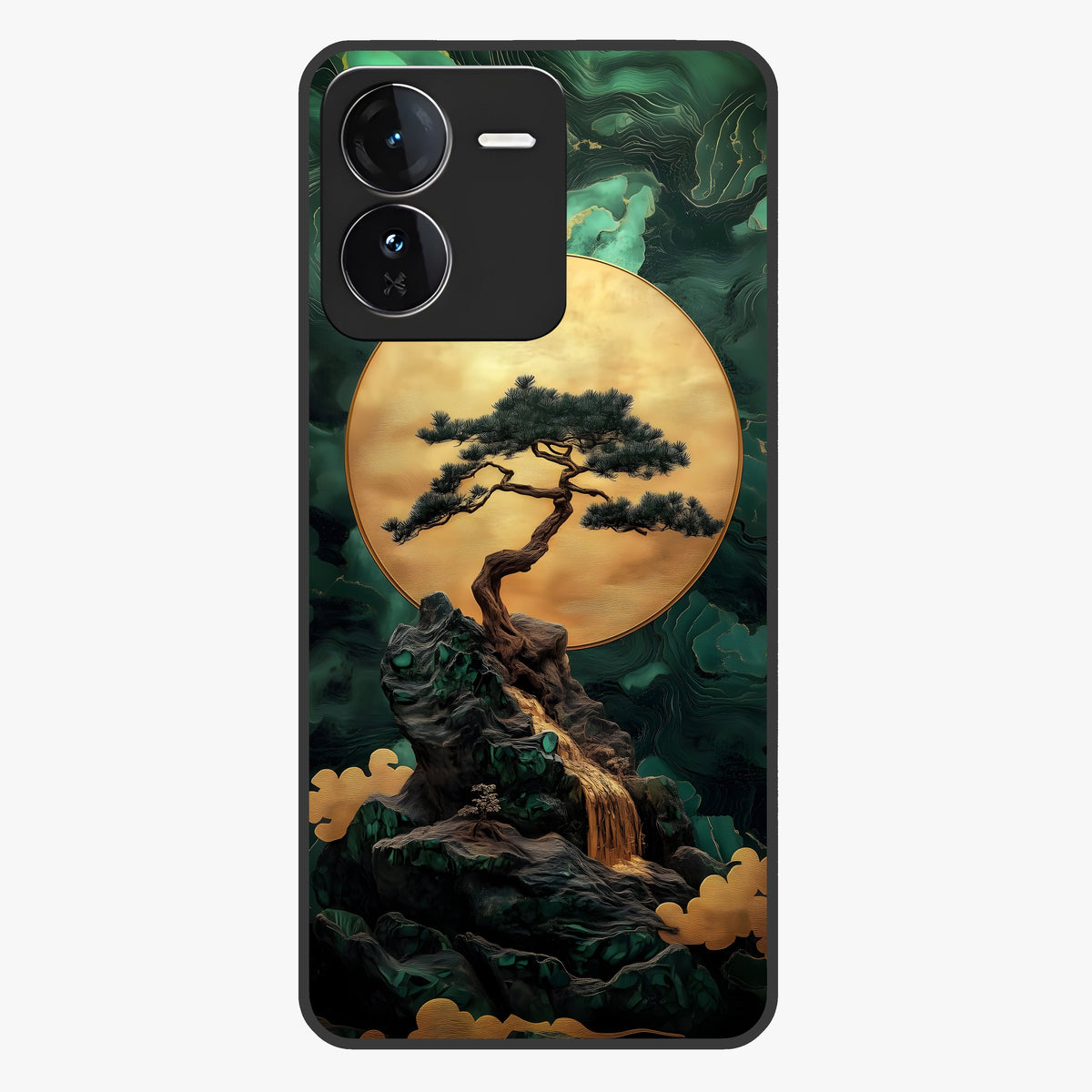 Zen Moon Rise Glass Case showing flat back view with calm moonrise artwork and glossy glass finish.