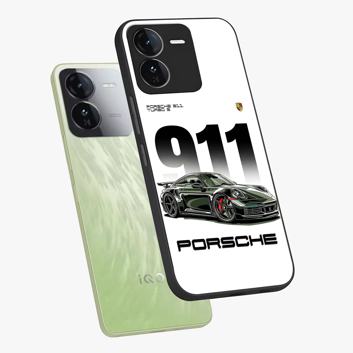 911 Turbo Dominance Glass Case displayed in premium angled mockup highlighting sporty car illustration and sleek glass surface.