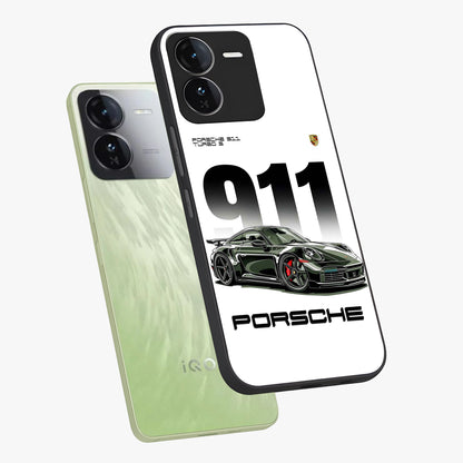 911 Turbo Dominance Glass Case displayed in premium angled mockup highlighting sporty car illustration and sleek glass surface.