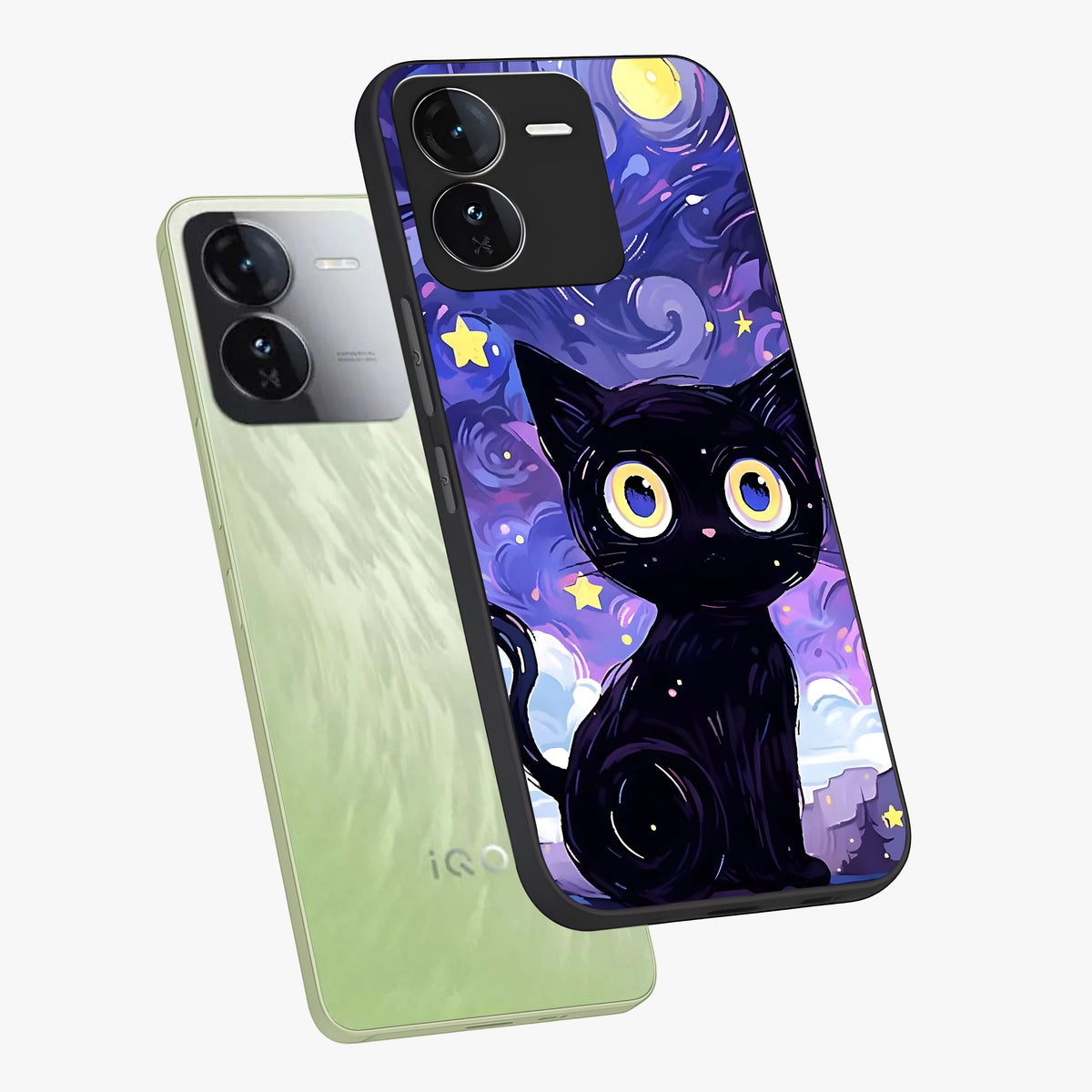 Abstract Cat Art Glass Case displayed in angled mockup highlighting modern abstract cat artwork and sleek glass surface.