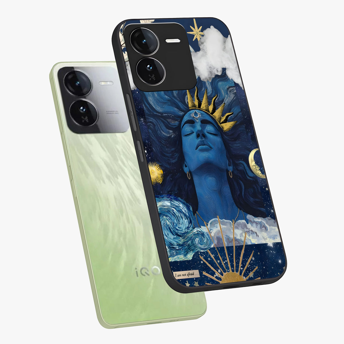 Aesthetic Lord Shiva Glass Case displayed in angled mockup highlighting spiritual Shiva illustration and sacred aesthetic design.