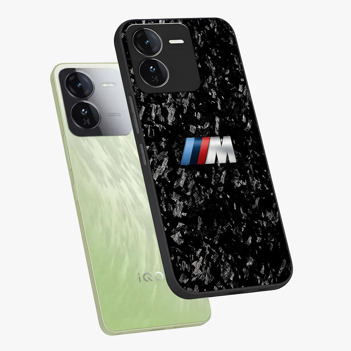 Carbon Speed Mark Glass Case displayed in angled mockup highlighting racing inspired carbon design and sleek aesthetic style.