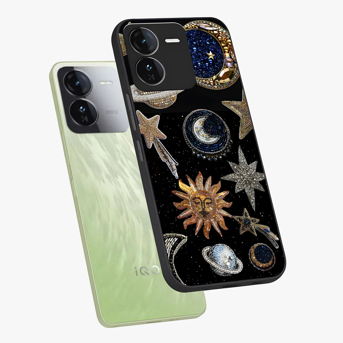 Celestial Gem Constellations Glass Case displayed in angled mockup highlighting gemstone inspired constellation design.