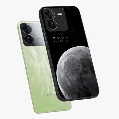 Cosmic Moon Glow Glass Case displayed in angled mockup highlighting celestial moon design with cosmic aesthetic theme.