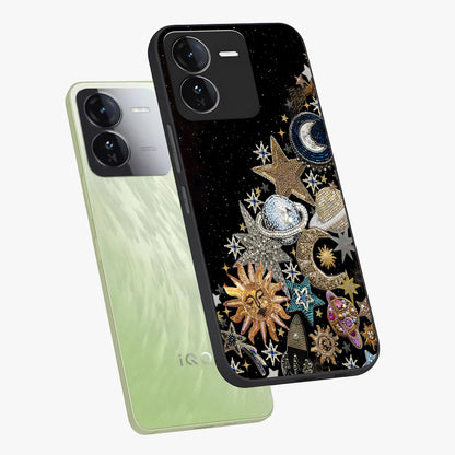 Cosmic Sparkle Dreams Glass Case displayed in angled mockup highlighting dreamy star sparkle design with celestial aesthetic.